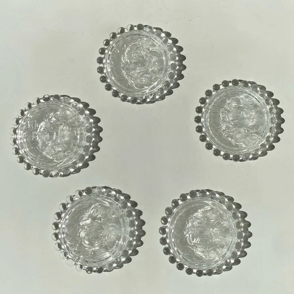 Set of 5 Hobnail Rose Vintage Clear Glass Coasters - German Democratic Republic